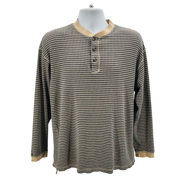 Vintage The Territory Ahead Mens XL Henley Shirt Knit Sweater Retro Pattern Tan - Picture 9 of 9
